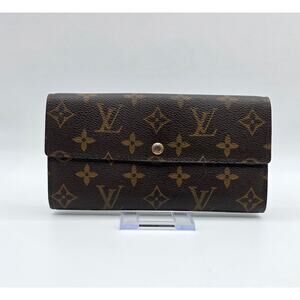 Louis Vuitton Monogram Sarah Wallet Brown Canvas LV Long Bifold Snap Authentic